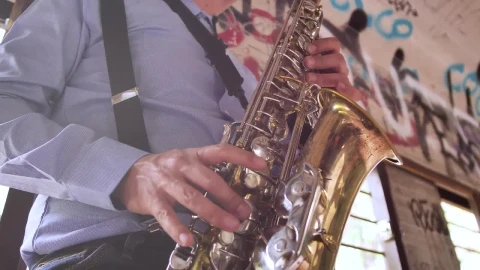 Video Stock Close Up Of A Saxophonist In An Abandoned Spot Live Wallpaper For PC - Of Wallpaper