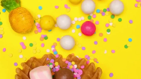 Video Stock Candies In A Waffle Cone On A Yellow Background Live Wallpaper For PC - On Wallpaper