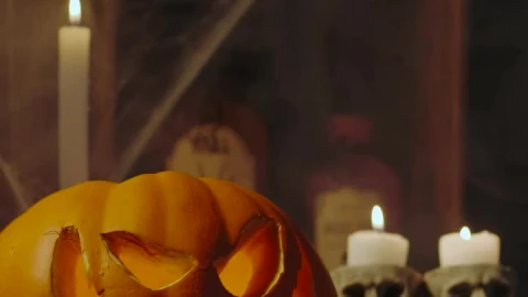 Stock Video Decorated For Halloween With Candles A Pumpkin And Cobwebs Live Wallpaper For PC - Wallpaper Wallpaper