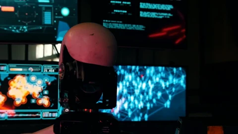 Stock Video Data Monitors And A Humanoid Robot Moving His Head Live Wallpaper For PC - Wallpaper Wallpaper
