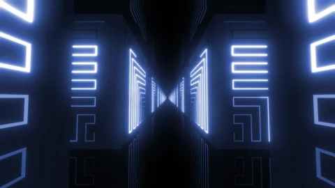 Stock Video Dark Corridor Between Blocks With Blue Neon Lights Live Wallpaper For PC - Wallpaper Wallpaper