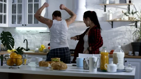 Stock Video Couple Dancing In The Kitchen Before Breakfast Live Wallpaper For PC - Live desktop wallpaper Wallpaper