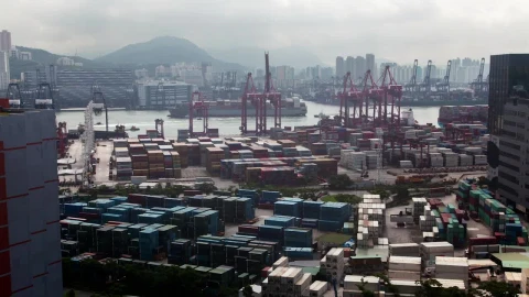 Stock Video Container Port On Peak Hour In Hong Kong Live Wallpaper For PC - On Wallpaper