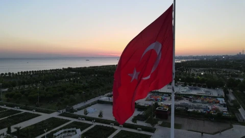 Stock Video Coast Turkish City From Atop A Flag On A Pole Live Wallpaper For PC - Live desktop wallpaper Wallpaper