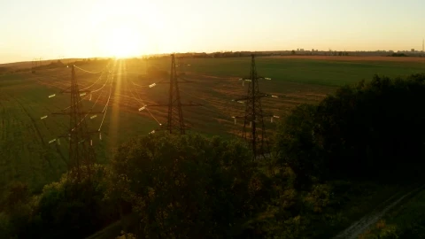 Stock Video Electric Power Lines In The Field At Sunset Live Wallpaper For PC - Lo fi girl Wallpaper