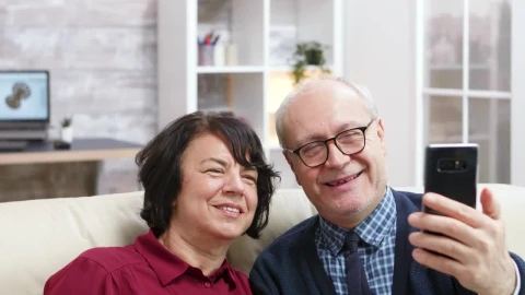 Stock Video Elderly Couple Taking A Photo Together At Home Live Wallpaper For PC - Pc Wallpaper
