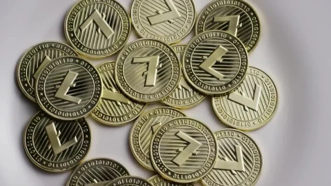 Stock Video Golden Litecoin Coins Slowly Spinning Live Wallpaper For PC animated wallpaper preview