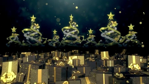 Stock Video Golden Christmas Trees And Gifts Animation Live Wallpaper For PC animated wallpaper preview
