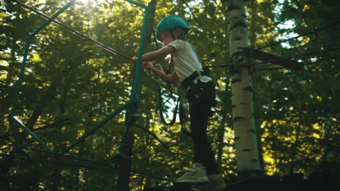 Stock Video Girl Crossing The Ropes In The Woods Live Wallpaper For PC - Live Wallpaper