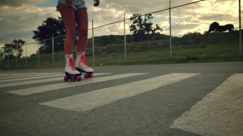 Stock Video Girl Crossing An Empty Street Skating On Roller Skates Live Wallpaper For PC - Live Wallpaper