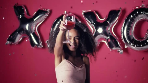 Stock Video Girl Celebrating And Toasting Happily With A Glass Of Wine Live Wallpaper For PC - Live Wallpaper