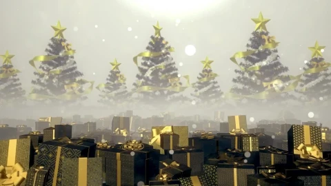 Stock Video Gifts In Golden Boxes And Christmas Trees Render Live Wallpaper For PC - Live Wallpaper