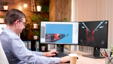 Stock Video Gaming Developer Works On D Graphics In Office Live Wallpaper For PC - Live Wallpaper
