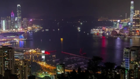 Stock Video Hong Kong Iluminated Harbor At Night Animated Wallpaper - Animated Wallpaper
