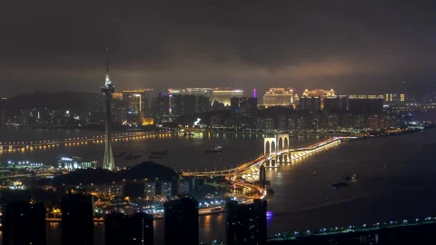 Stock Video Macau Tower And Bridge Traffic At Night Animated Wallpaper - Live desktop wallpaper Wallpaper