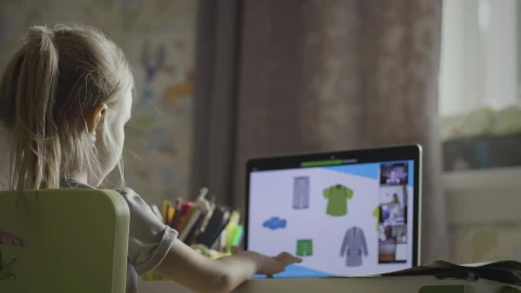 Stock Video Little Girl On An Online Class In The Morning Animated Wallpaper - In Wallpaper