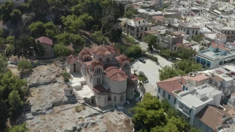 Stock Video Little Church In Athens Aerial Shot Animated Wallpaper - In Wallpaper