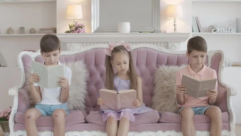 Stock Video Little Children Reading Stories In Books Animated Wallpaper - In Wallpaper