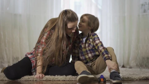 Stock Video Little Boy Whispers Secret In Sisters Ear Animated Wallpaper animated wallpaper preview