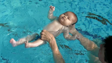 Stock Video Little Baby Learning To Float In The Pool Water Animated Wallpaper - In Wallpaper