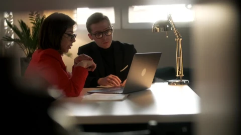 Stock Video Lawyer Explains To Client With Laptop In Office Animated Wallpaper