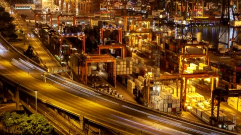 Stock Video Large Container Area Working At Night Animated Wallpaper - Made in abyss Wallpaper