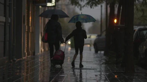 Stock Video Mother And Son Walking In The Rai Animated Wallpaper - In Wallpaper