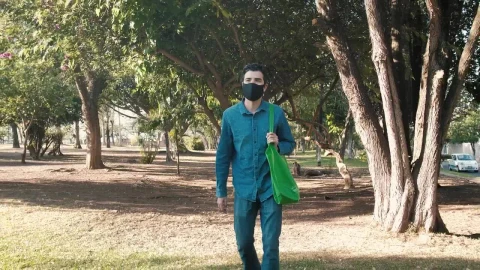 Stock Video Man With Face Mask In A Park After Shoppin Animated Wallpaper - In Wallpaper