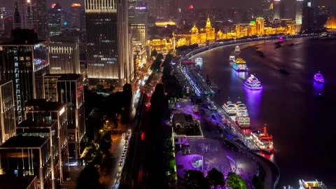 Free Stock Video Shanghaiing City Scape In The River At Night Live Wallpaper - Re zero Wallpaper