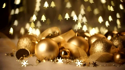 Free Video Stock Sparkling Gold Holiday Ornaments And Tree Lights Live Wallpaper - Video Wallpaper