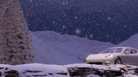 Free Video Stock Sports Car Traveling In A Snowing Road Live Wallpaper - Video Wallpaper