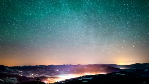 Free Video Stock Starry Sky Over A Village In The Mountains Live Wallpaper - Video Wallpaper