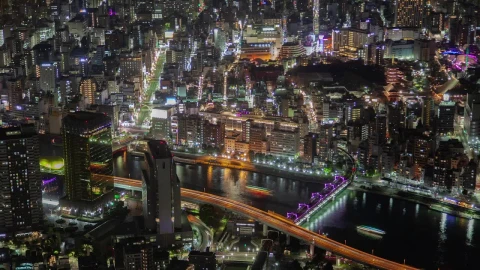 Free Video Stock tokyo iluminated cityscape and river at night Live Wallpaper – Free Live Wallpaper