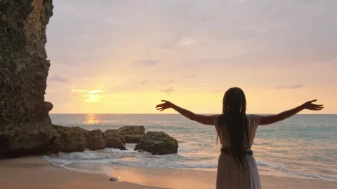 Free Stock Video Woman In White Dress Raises Her Hands On The Beach Live Wallpaper - St patrick Wallpaper