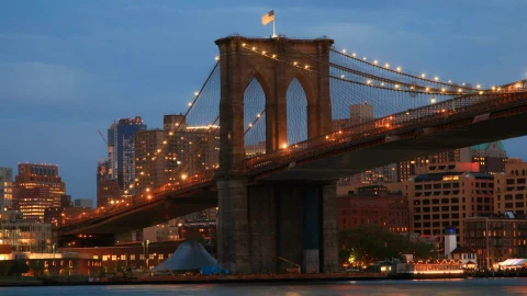 Stock Footage Usa Flag Above The Brooklyn Bridge Live Wallpaper animated wallpaper preview