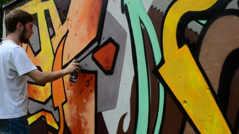 Stock Footage Urban Artist Spraying A Mural Live Wallpaper animated wallpaper preview