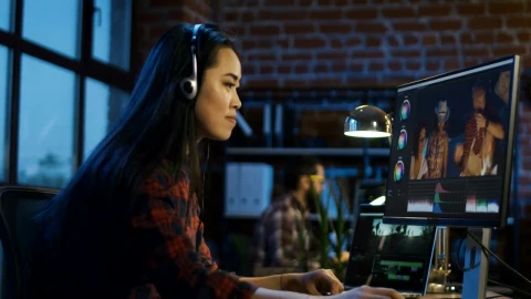 Stock Footage Young Girl Doing Video Editing On The Computer Live Wallpaper Free - Wallpaper Wallpaper