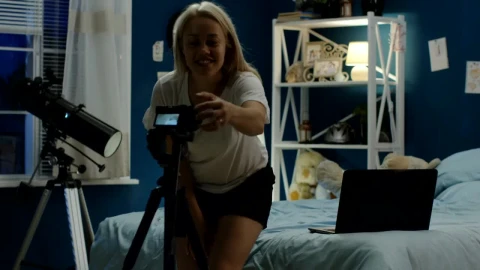 Stock Footage Woman Making Video Her Bedroom For Social Media Live Wallpaper Free animated wallpaper preview