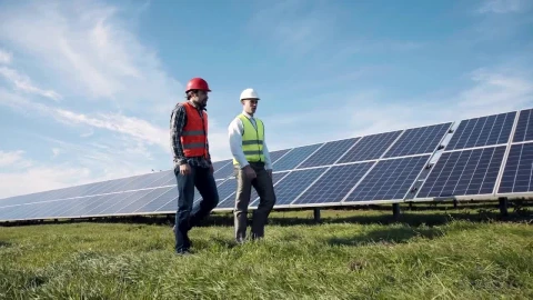 Stock Footage Workers Walking Among Solar Panels Live Wallpaper Free animated wallpaper preview