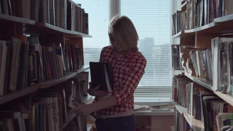 Stock Footage Young Woman Arranging The Books At The Library Live Wallpaper Free - Wallpaper Wallpaper