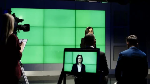 Stock Footage Woman Giving A Speech On A Television Stage Live Wallpaper Free - Wallpaper Wallpaper