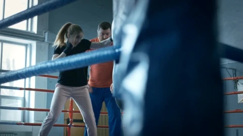 Stock Footage Woman Training Boxing With Trainer On The Ring Live Wallpaper Free - Wallpaper Wallpaper