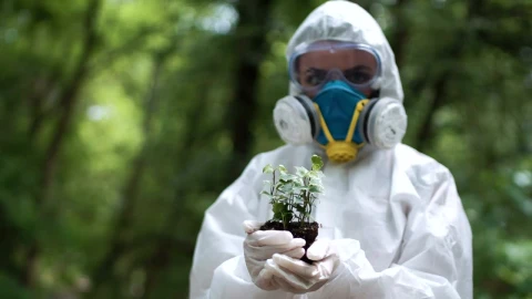 Stock Footage Woman In A Protection Suit Holding A Plant Live Wallpaper Free - Wallpaper Wallpaper