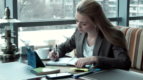 Stock Footage Woman Working With A Tablet In A Cafe Live Wallpaper Free animated wallpaper preview