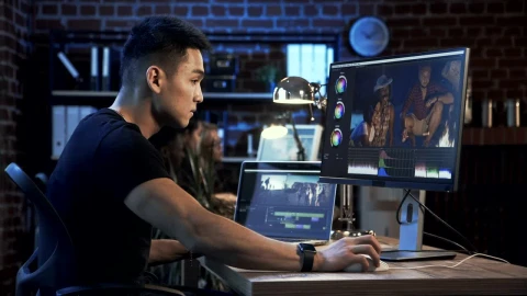 Stock Footage Young Man Using Video Editing Software Live Wallpaper Free - Wallpaper Wallpaper