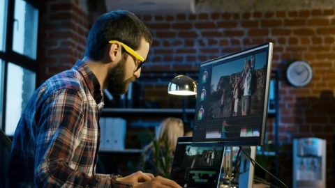 Stock Footage Young Man Working On Video Editing Live Wallpaper Free animated wallpaper preview