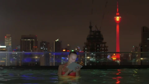 Stock Footage Woman Sitting In An Infinity Pool Live Wallpaper Free - Wallpaper Wallpaper