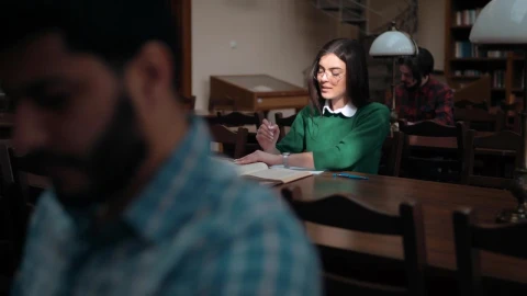 Stock Footage Woman Doing Late Night Research At Library Live Wallpaper Free - Wallpaper Wallpaper