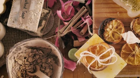 Stock Footage Work Table With Handmade Soaps Still Life And Labels Live Wallpaper Free - Live Wallpaper