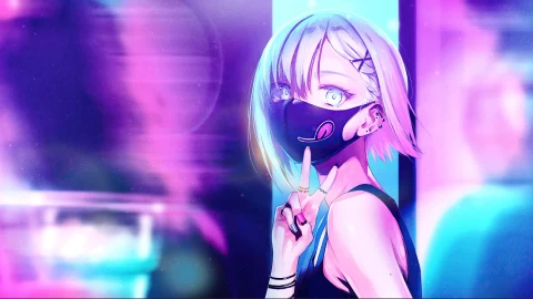 Anime Girl With Mask Purple Live Wallpaper animated wallpaper preview